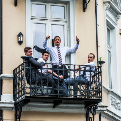 Students Enjoy the Constitution Day on the Balcony of their Flat in the Quarter of Sydnes